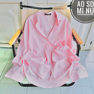 Áo sơ mi nữ sọc hồng  - xanh có bigsize