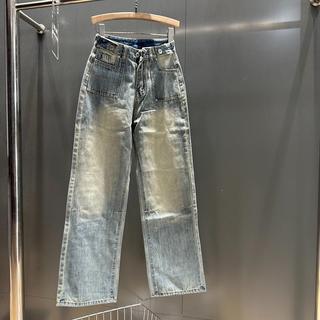 THE QUAO - Quần Jeans Nữ Lưng Cao Ống Rộng Dáng Ngắn Túi Kiểu Phủ Bụi R2402_337 ( 102CM )