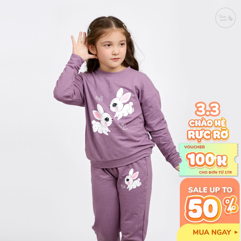Đồ bộ thu đông cho bé gái Bigfox Miss Meow, bộ nỉ dài tay cho bé phong cách Hàn Quốc size đại trẻ em 3-11 tuổi 11-38kg