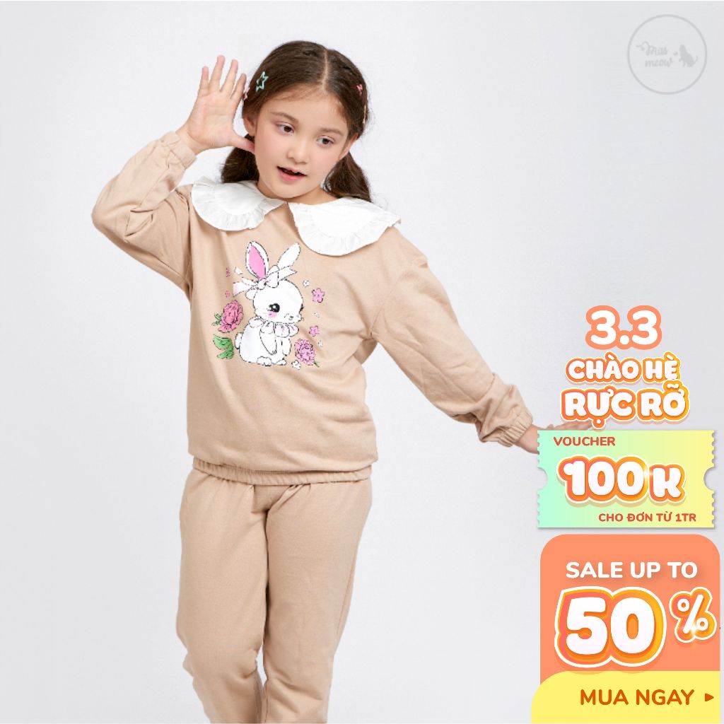 Quần áo thu đông cho bé gái Bigfox Miss Meow bộ nỉ bé gái dài tay phong cách Hàn Quốc size đại trẻ em 3-11 tuổi 11-38kg