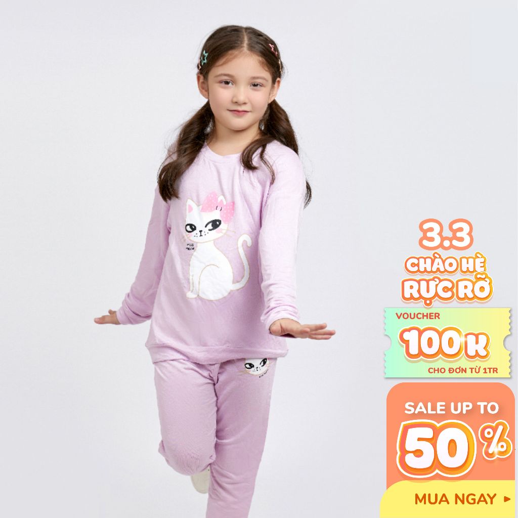 Đồ bộ thu đông cho bé gái Bigfox Miss Meow dài tay kiểu Hàn Quốc dễ thương size đại trẻ em 3 4 5…10 11 tuổi 11-39kg_1875