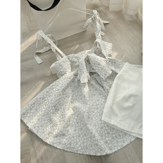SET ÁO GẤM BBD 2 DÂY NƠ LƯNG + QUẦN SHORT TRẮNG