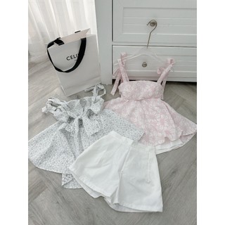 SET ÁO GẤM BBD 2 DÂY NƠ LƯNG + QUẦN SHORT TRẮNG