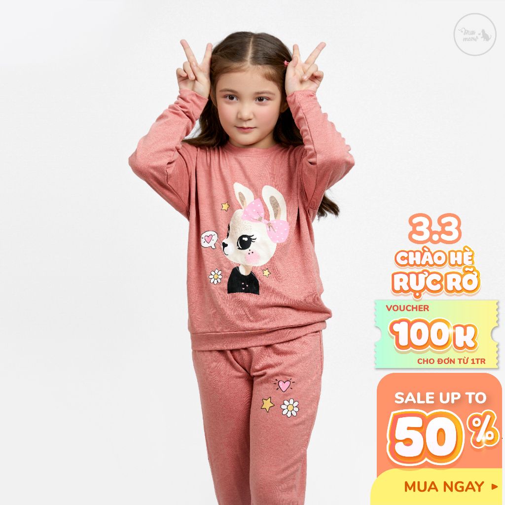 Đồ bộ thu đông bé gái Bigfox Miss Meow, bộ nỉ dài tay cho bé style Hàn Quốc size đại trẻ em 3 4 5...10 11 tuổi 11-38kg