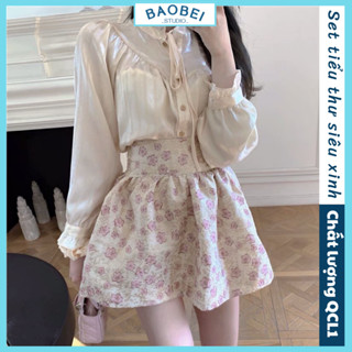 [ORDER+ẢNH THẬT] ROSIE SET - Set áo sơ mi lụa bèo + chân váy gấm xoè hoa nhí tiểu thư cao cấp QCL1 siêu xinh
