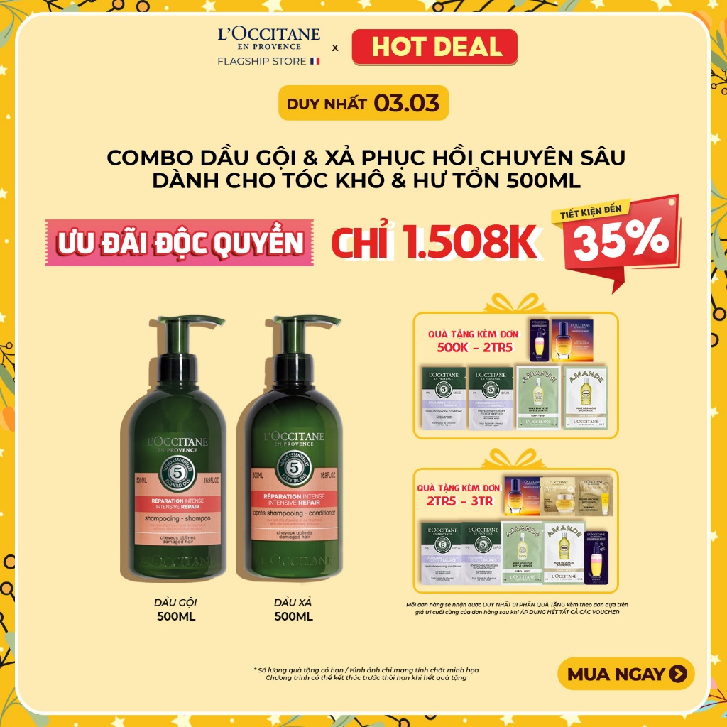 Dầu Gội - Dầu Xả Phục Hồi Chuyên Sâu Cho Tóc Khô & Hư Tổn L'Occitane Aromachologie Intensive Repair 500ml