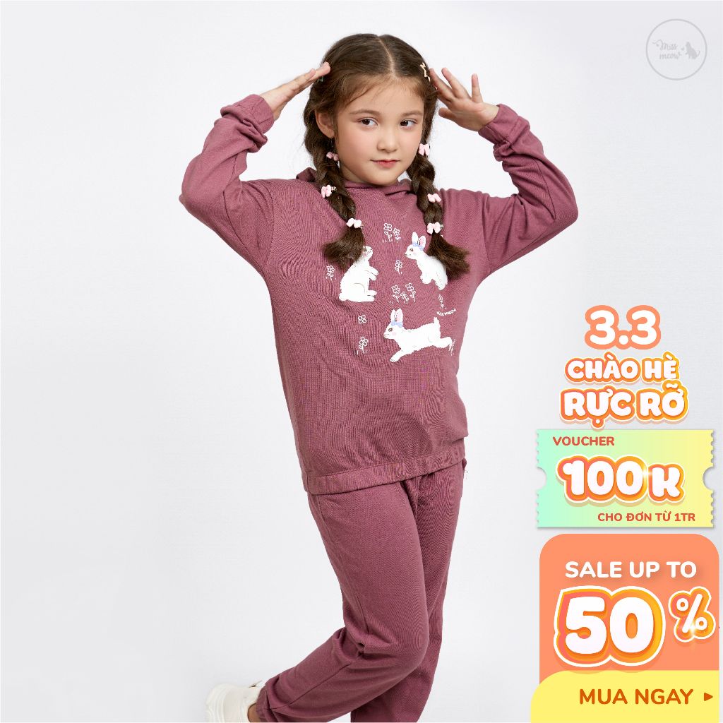 Bộ đồ thu đông bé gái dài tay Bigfox MissMeow bộ nỉ hoodie cho bé áo có mũ phong cách Hàn Quốc size đại trẻ em 3-11 tuổi