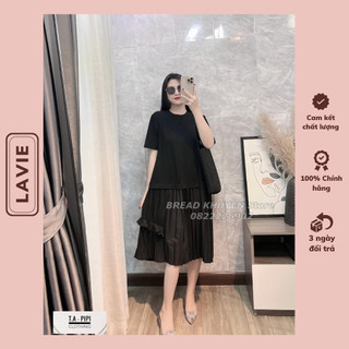 Đầm bầu suông coton phối chân bèo tầng cao cấp