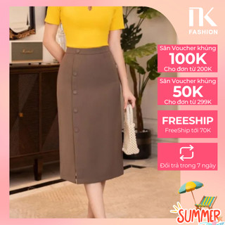 Chân Váy Bút Chì Công Sở NK Fashion Thiết Kế 5 Cúc Dáng Dài Sang Trọng, Chất Liệu Vải Co Giãn Và Mềm Mịn NKFCV2305003