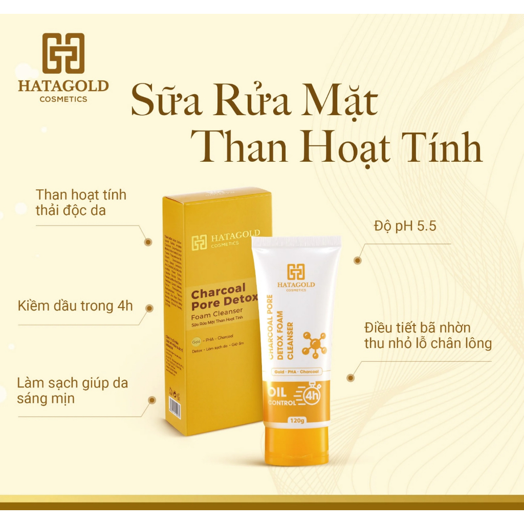 SỮA RỬA MẶT HATAGOLD THẢI ĐỘC THAN HOẠT TÍNH - CHARCOAL PORE DETOX FOAM CLEANSER - OIL CONTROL 4H - 