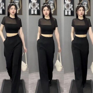 Áo thun lụa phối lưới fom dáng croptop tôn dáng