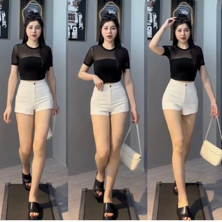 Áo thun lụa phối lưới fom dáng croptop tôn dáng