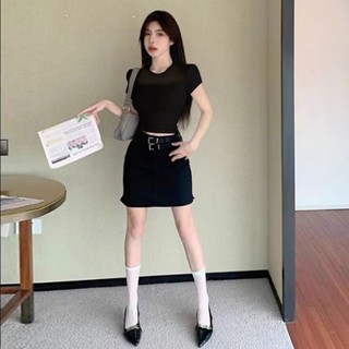 Áo thun lụa phối lưới fom dáng croptop tôn dáng