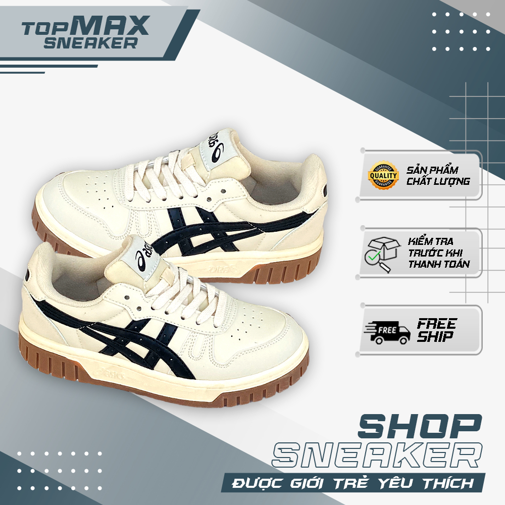 Giày Asics Court MZ cream black gum Nam Nữ, Giày thể thao nam nữ asics đế nâu - Topmax.sneakers