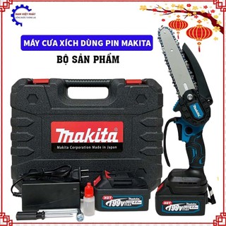 Máy cưa xích cầm tay cưa gỗ mini dùng pin MAKITA 199V pinn10cell máy cưa xích pin bảo hành 12 tháng