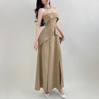 VENETA - Đầm maxi sang trọng, form cúp ngực tôn dáng, đính nút cao cấp