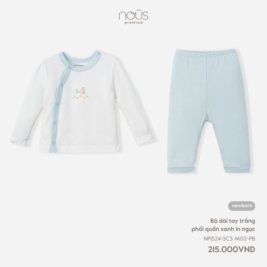 Bộ quần áo sơ sinh cài lệch newborn Nous