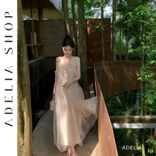 「ADELIA」Váy Đầm Maxi Chất Voan 2 Lớp Hàng Quảng Châu Màu Nhẹ Nhàng Cổ Yếm DH477
