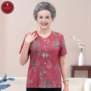 Áo nữ trung niên cho mẹ, bà nội ngoại, áo hoa lụa cát sang trọng bigsize 80kg a26