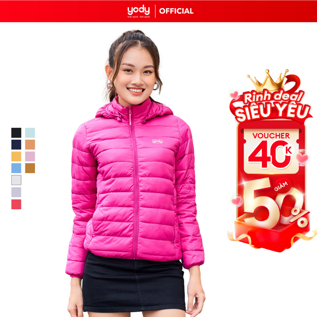 Áo phao nữ 3S siêu nhẹ YODY màu mới siêu ấm siêu nhẹ siêu gọn thoải mái mềm mại - PHN5000