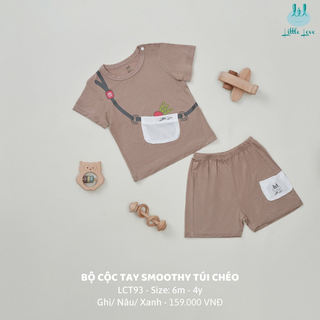 Bộ quần áo cộc tay smoothy, họa tiết túi chéo dành cho bé trai LiL Little Love LCT93
