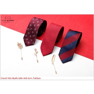 Combo cà vạt nam bản nhỏ 6cm kèm ghim cài áo - cavat hàn quốc cao cấp full box