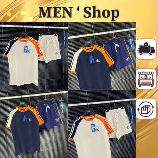 Bộ Quần Áo Cộc Nam A di đát Thêu logo Phối 3 Sọc Siêu Đẹp - Bộ Hè Nam Thể Thao Phối Tay Hai Màu Cực Đẹp
