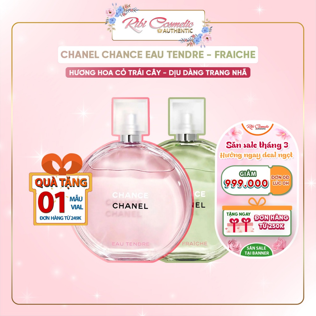 Nước Hoa Nữ Chà Neo Chance hồng xanh Tendre - Fraiche Edt Nữ Tính Thanh Lịch Nhẹ Nhàng Ribicosmetics
