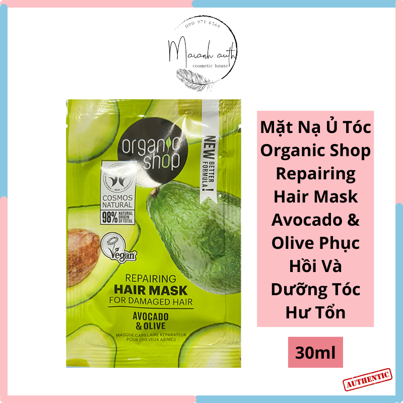 Mặt Nạ Ủ Tóc Organic Shop Repairing Hair Mask Avocado &amp; Olive Phục Hồi Chuyên Sâu Và Dưỡng Tóc Hư Tổn 6ml