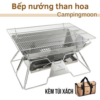 Bếp Nướng Than Hoa Dã Ngoại BBQ Lò Nướng Than Campingmoon Cỡ Lớn Inox 304 Cắm Trại Gấp Gọn Cho 4 Đến 10 Người