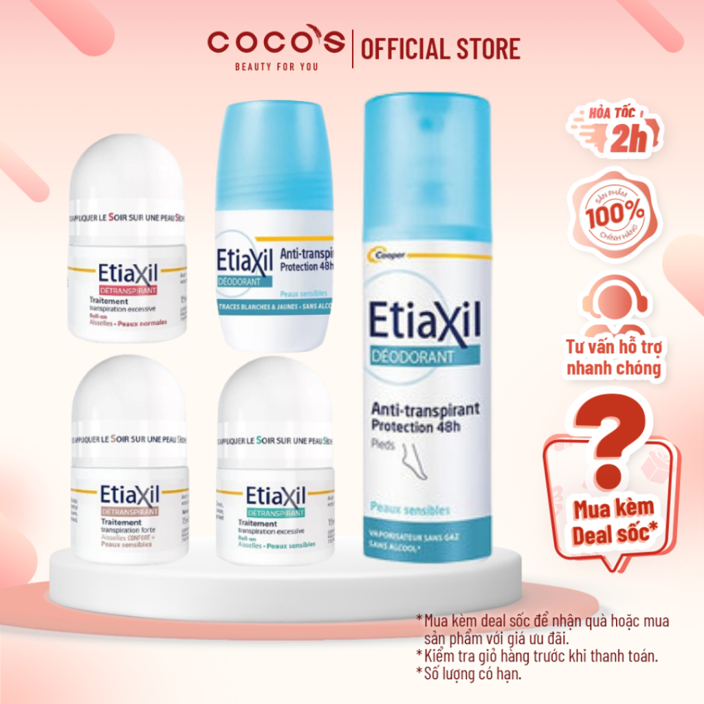 Lăn Khử Mùi Etiaxil Detranspirant Traitement RollOn, lăn Etiaxil, Xịt Khử Mùi Chân Ngăn Mùi (15ml/50ml)