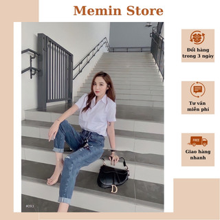 Áo sơ mi tay ngắn nữ dáng trơn, áo sơ mi cộc tay basic phong cách hàn quốc Memin Store