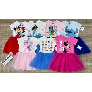 Đầm thun cotton phối chân váy voan Disney dư xịn Bé Gái