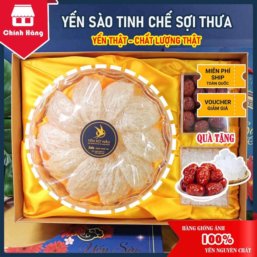 Yến Sào Tinh Chế Sợi Thưa Nguyên Chất - Quà Tặng Táo Đỏ + Đường Phèn - Yến Xứ Nẫu - Yến Bình Định