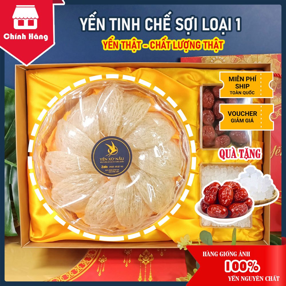 Yến Sào Tinh Chế Sợi Dài Nguyên Chất - Quà Tặng Táo Đỏ + Đường Phèn - Yến Xứ Nẫu - Yến Bình Định