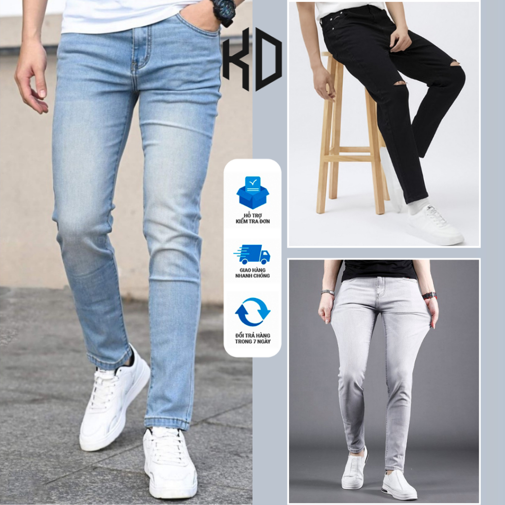 Quần bò jean nam skinny co dãn dáng dài nam form dáng ôm Đủ size 28 - 36 Avocado