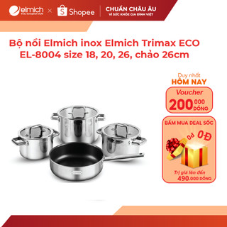  Bộ nồi Elmich inox liền khối Elmich Trimax ECO EL-8004 size 18, 20, 26, chảo 26cm