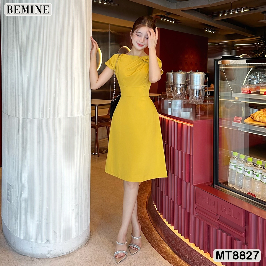 Đầm thiết kế nơ vai ngắn tay tùng chữ A BEMINE MT8827
