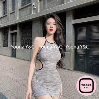 Đầm cổ yếm nhún 2 bên cột sau sexy, váy body cổ yếm cột dây sau 3558 yoona