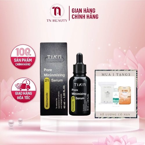 Serum Tiam Niacinamide 20% + Zinc 1% Serum TIAM Pore Minimizing 21 giúp thu nhỏ lỗ chân lông, kiềm d