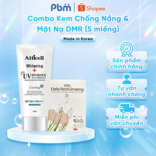 COMBO 1 tuýt kem chống nắng nâng tone, kiềm dầu DMR Atticel 50+ & 5 miếng mặt nạ Cao Cấp DMR