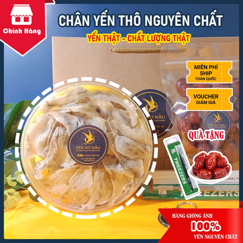 100Gr Chân Tổ Yến Thô Ít Lông Nguyên Chất - Quà tặng Táo Đỏ + Nhíp Nhặt Lông Chuyên Dụng - Yến Xứ Nẫu