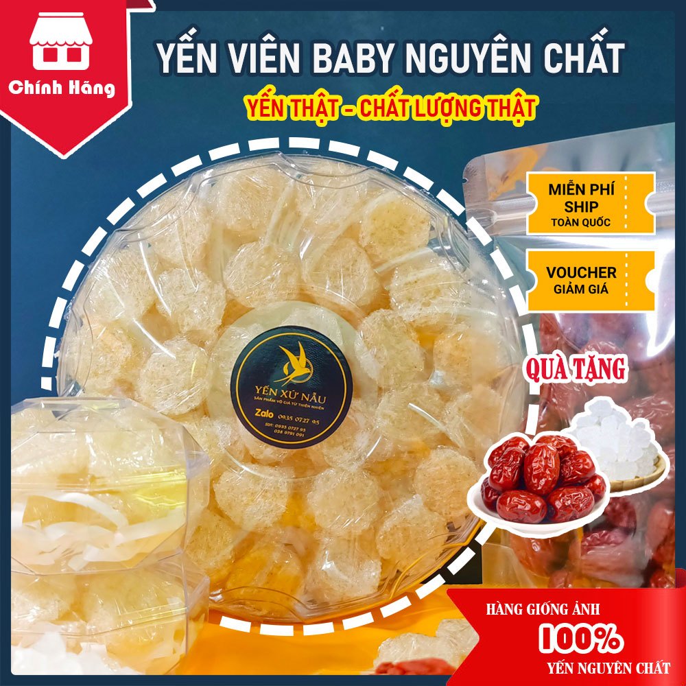 100Gr Yến Sào Dạng Viên Baby Nguyên Chất - Quà Tặng Táo Đỏ + Đường Phèn - Yến Xứ Nẫu - Yến Bình Định