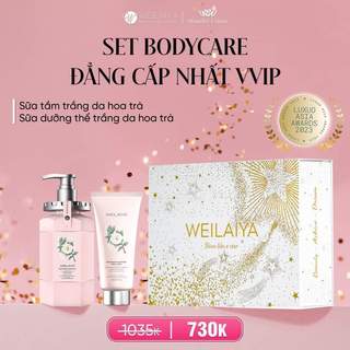 Set quà tặng cao cấp dưỡng trắng camellia weilaiya dưỡng thể trắng da 200ml - sữa tắm camellia 450ml