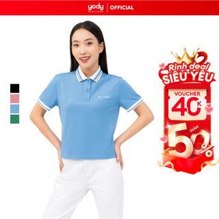  Áo polo nữ YODY áo thun có cổ vải mắt chim dáng croptop thêu chữ trước ngực - APN6142