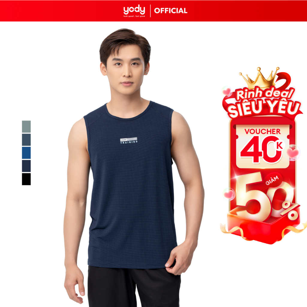 Áo thun thể thao nam YODY dáng tanktop ba lỗ trẻ trung, chất vải thoáng mát STM6087