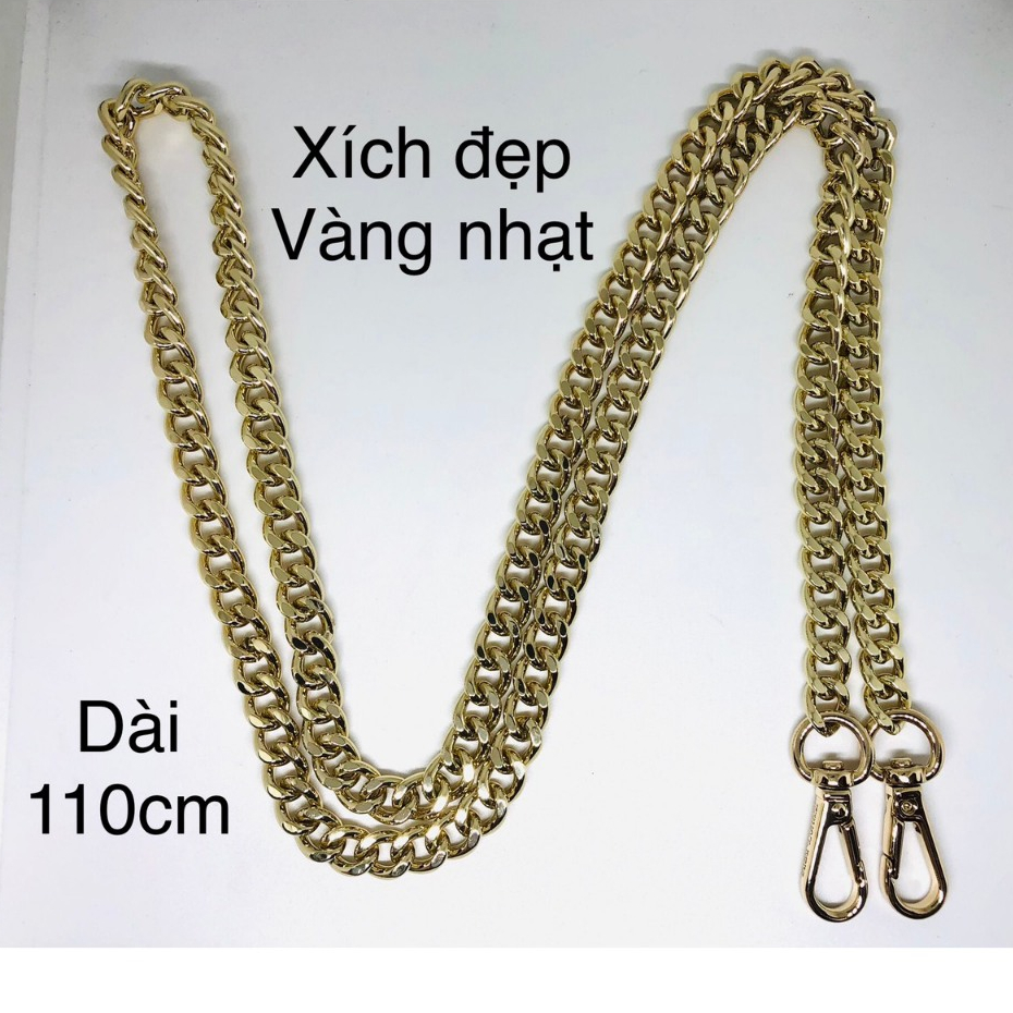 Xích đẹp màu VÀNG NHẠT, cua chữ Mi Ko, xích nặng+chắc chắn+ xi mạ bóng đẹp. dài 40cm-65cm-110cmm