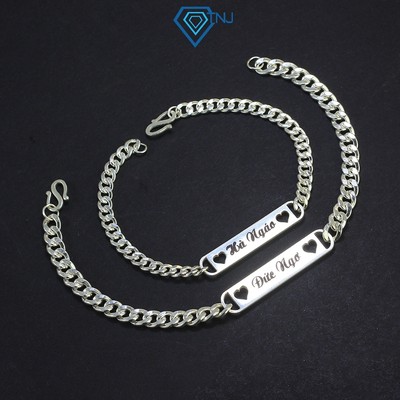 Lắc tay đôi bạc thật khắc tên theo yêu cầu, vòng tay cặp trái tim khắc chữ cho nam nữ LTD0042 - Trang Sức TNJ