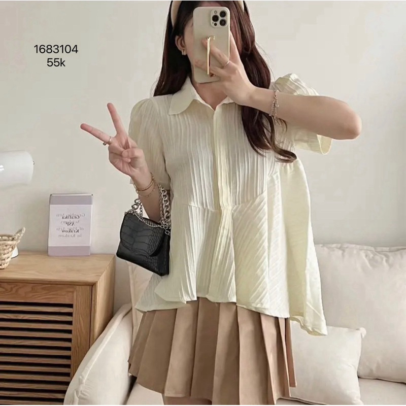 Áo Kiểu Chất Đũi Cổ Sơ Mi Dáng Babydoll BOCONGANH