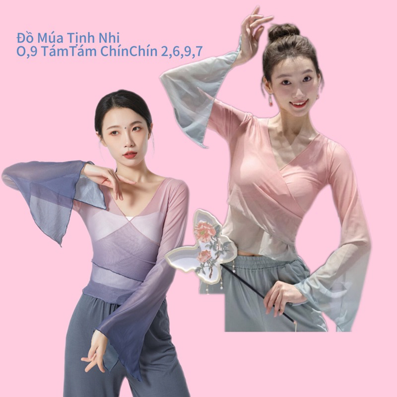 (có sẵn) Áo voan múa cổ trang Đồ múa Cổ Điển Trung Hoa màu ombre A300 Áo lưới ôm body dài tay